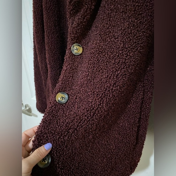 Sanctuary Burgundy Sherpa Women’s Three Button Coat XS - Picture 4 of 12